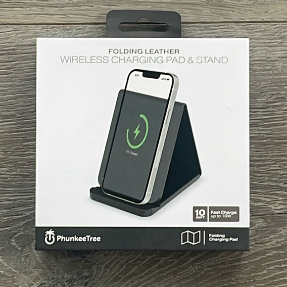 Folding Leather Wireless 🛜 Fast Charging Folding Pad and Stand-Black - Picture 2 of 5